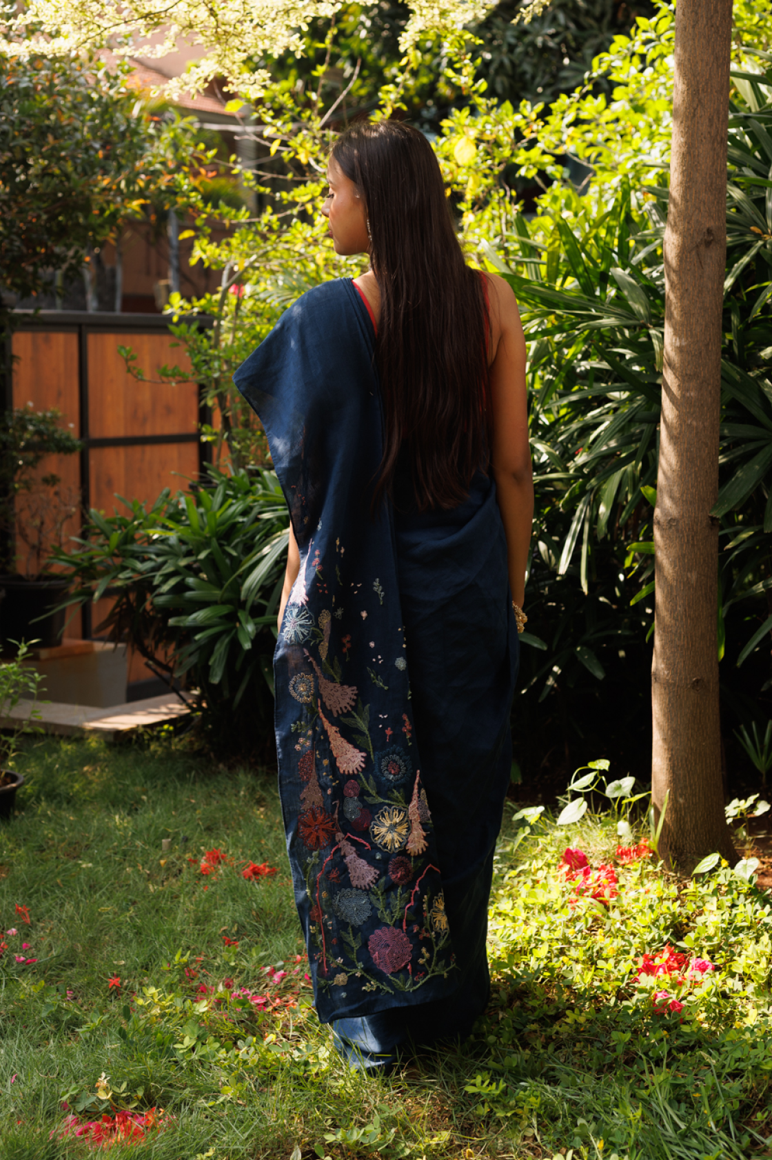Malini Embroidered Saree in Midnight