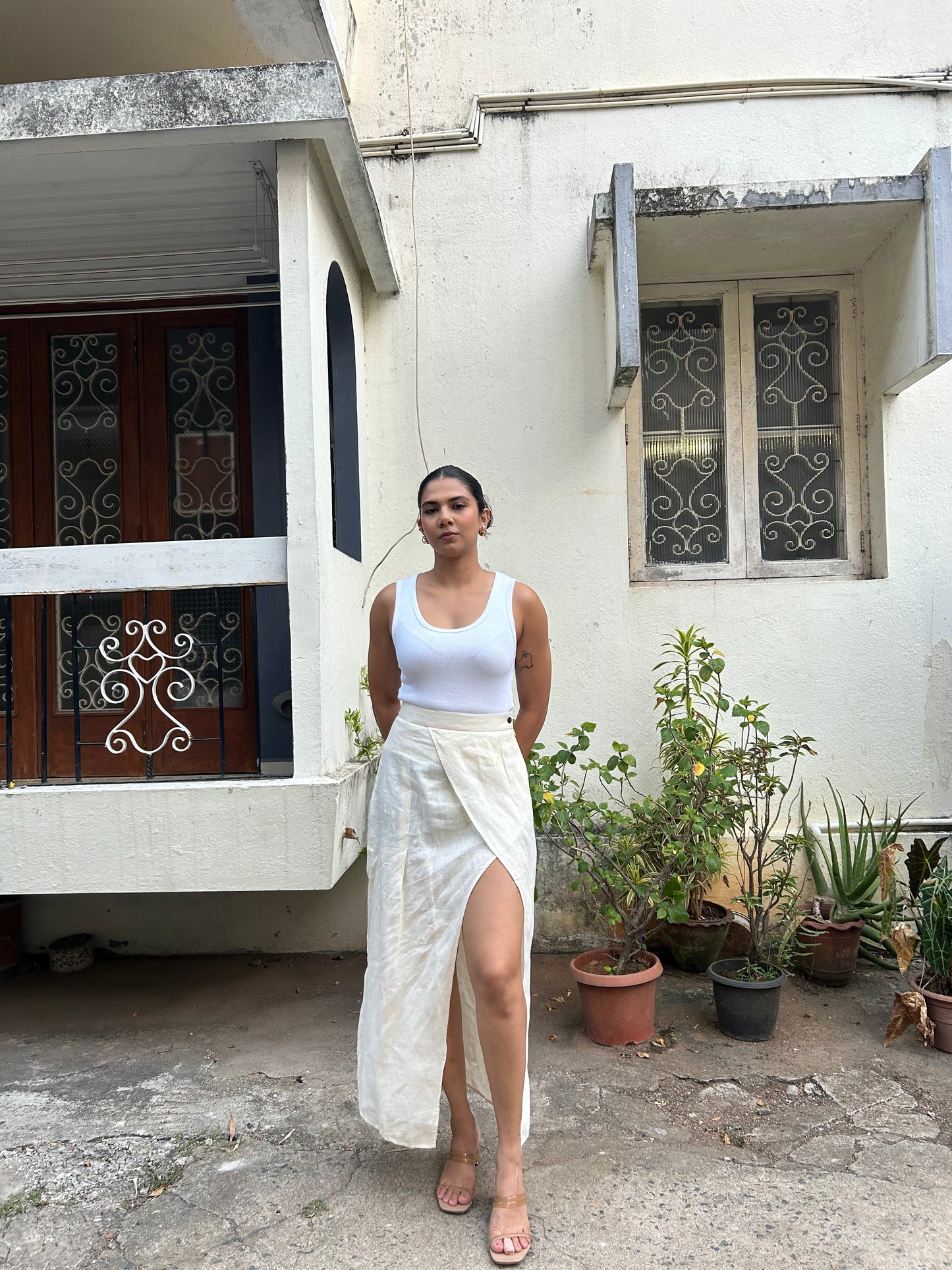 Damini- Slit Skirt in Pearl
