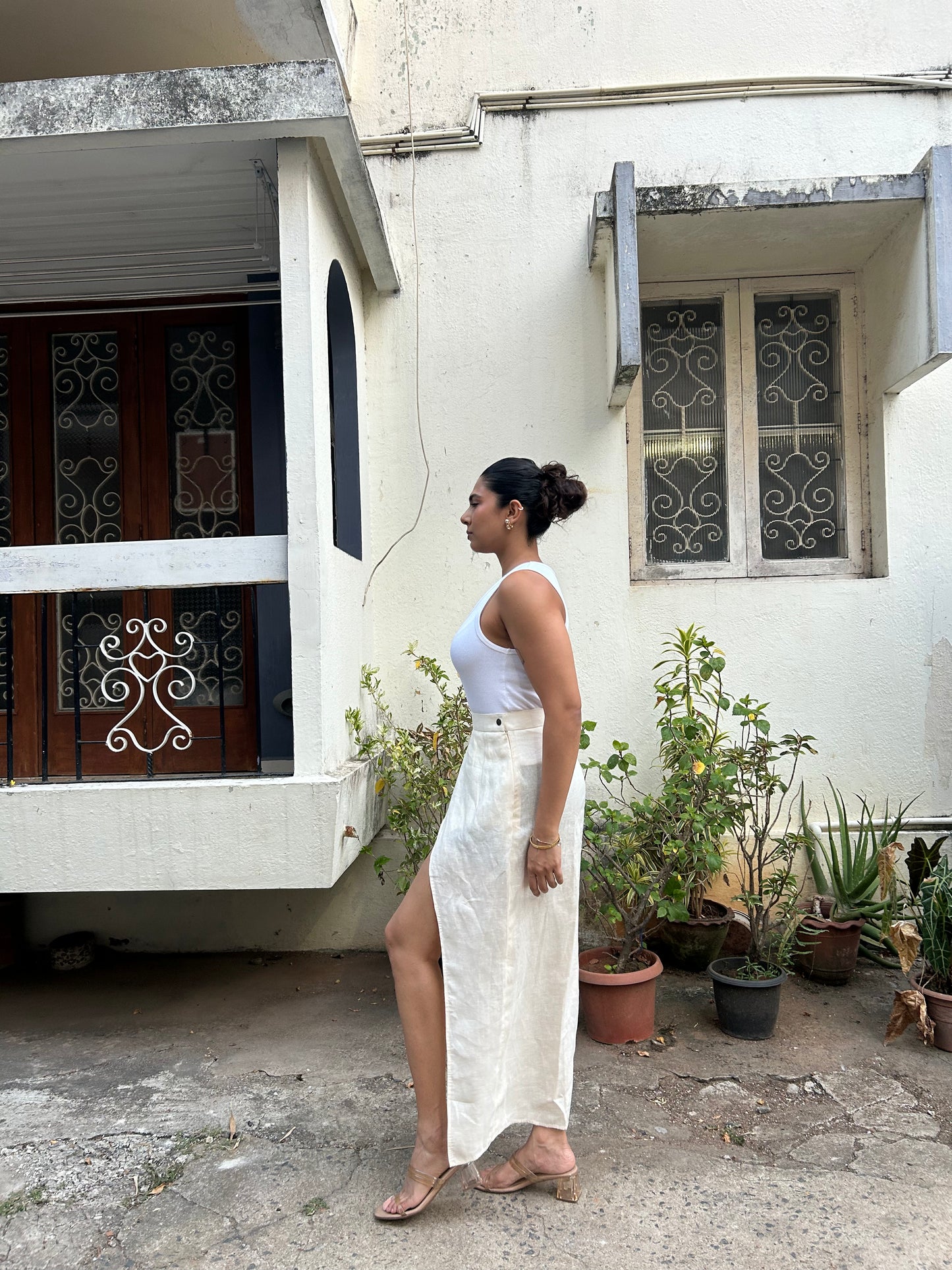 Damini- Slit Skirt in Pearl