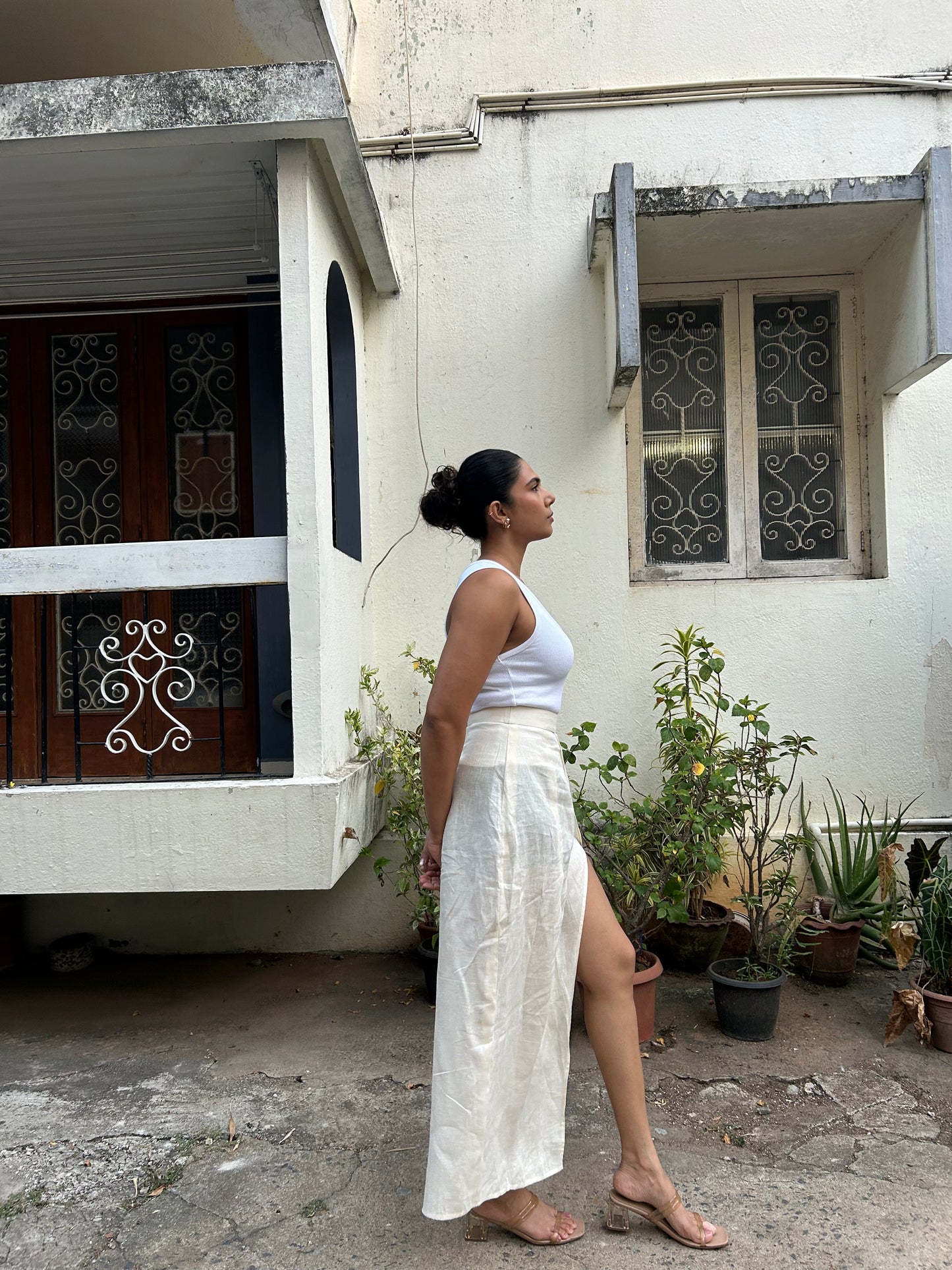 Damini- Slit Skirt in Pearl