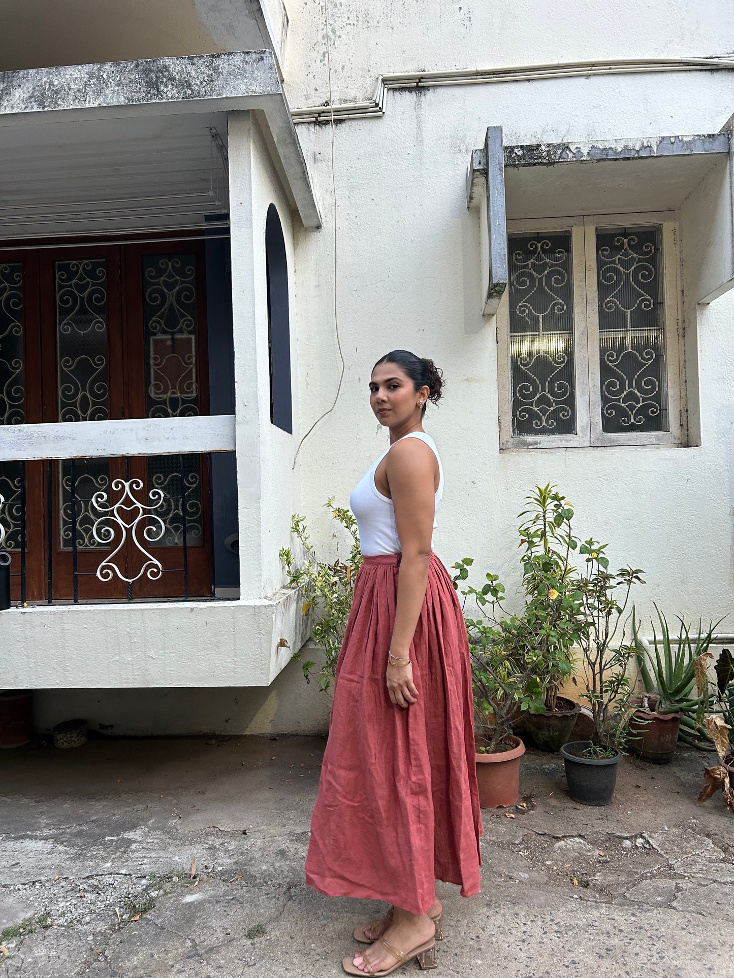 Sia- Pin Tuck Skirt in Terracotta