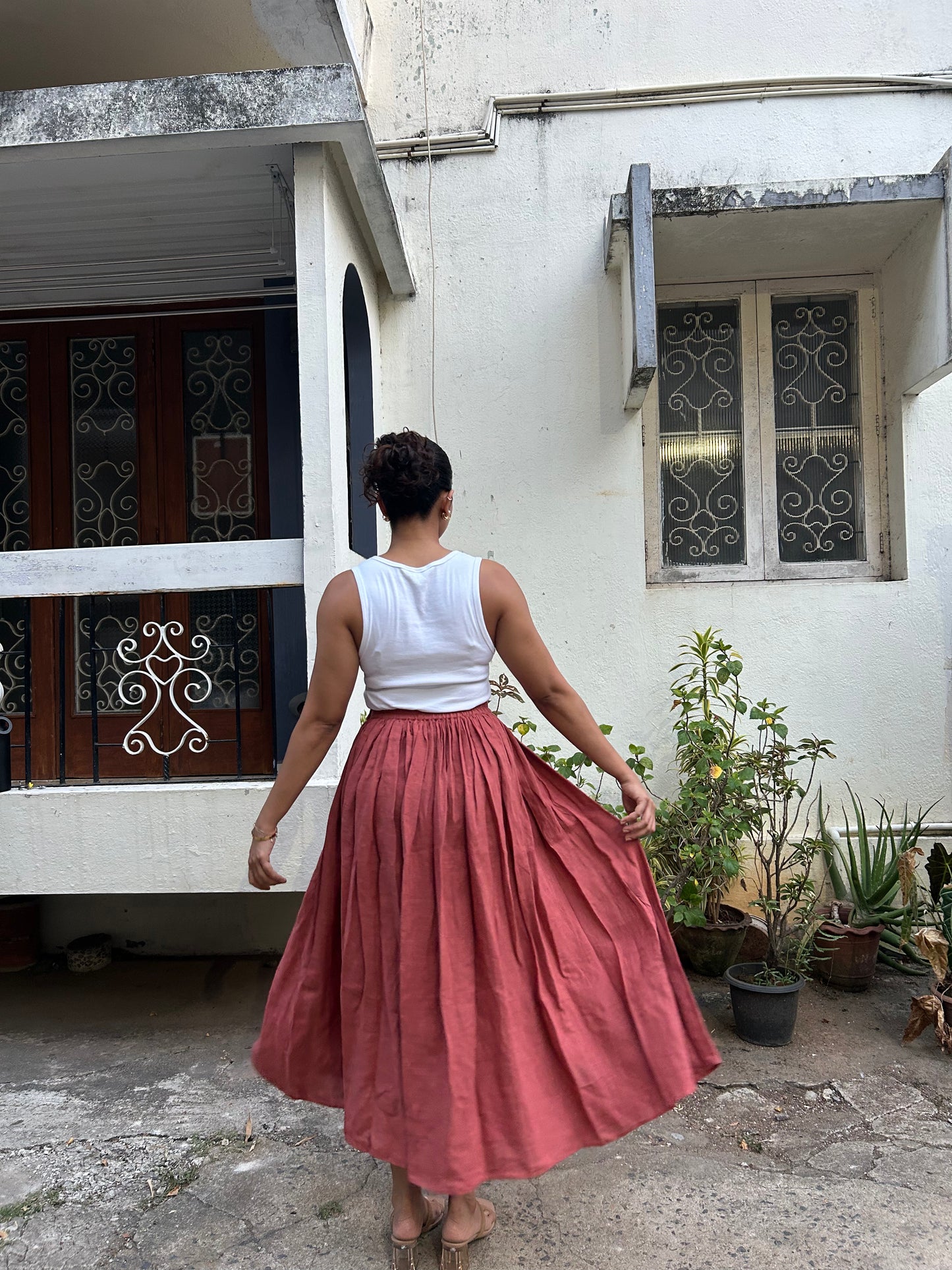 Sia- Pin Tuck Skirt in Terracotta