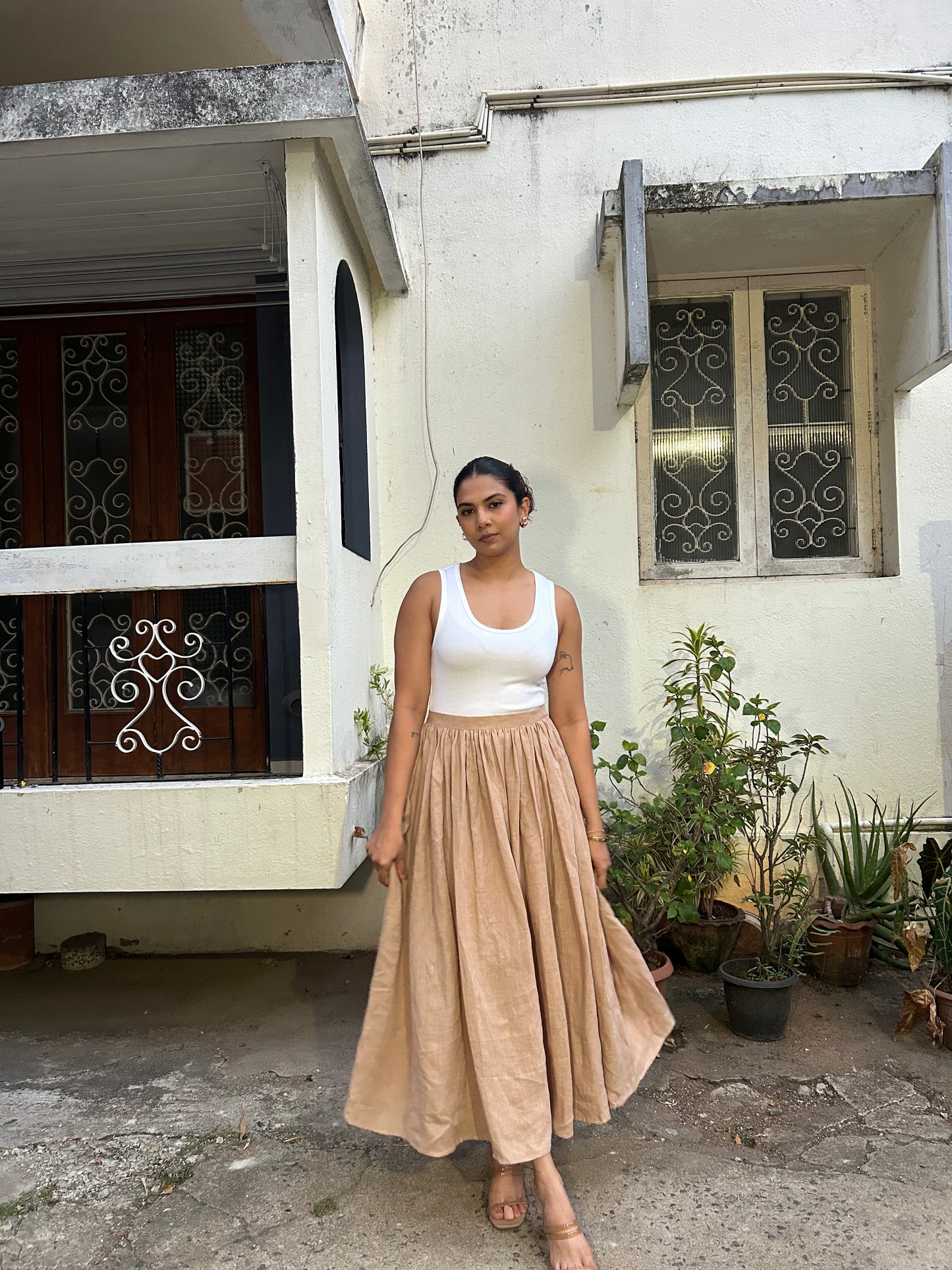 Sia- Pin Tuck Skirt in Latte