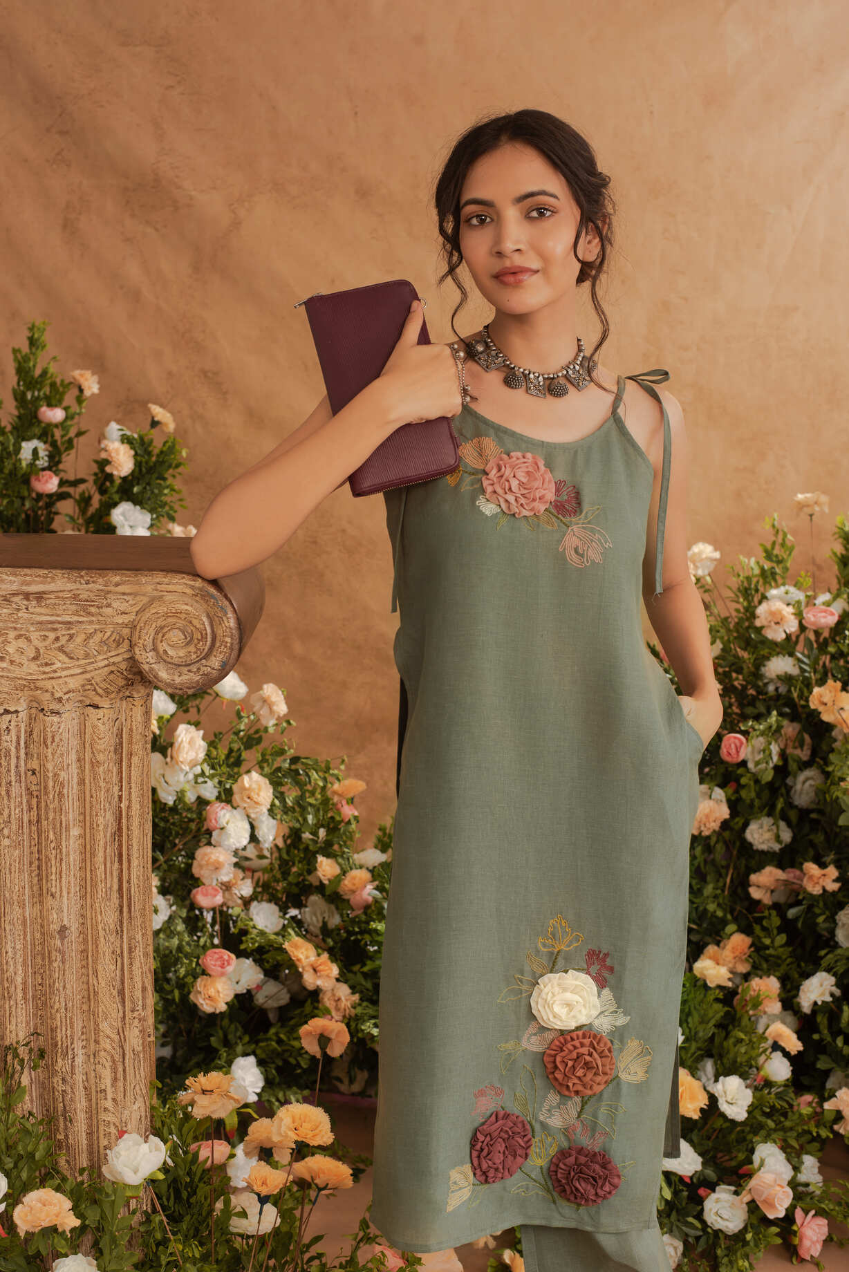 Myra- High Slit Kurta in Ivy Green