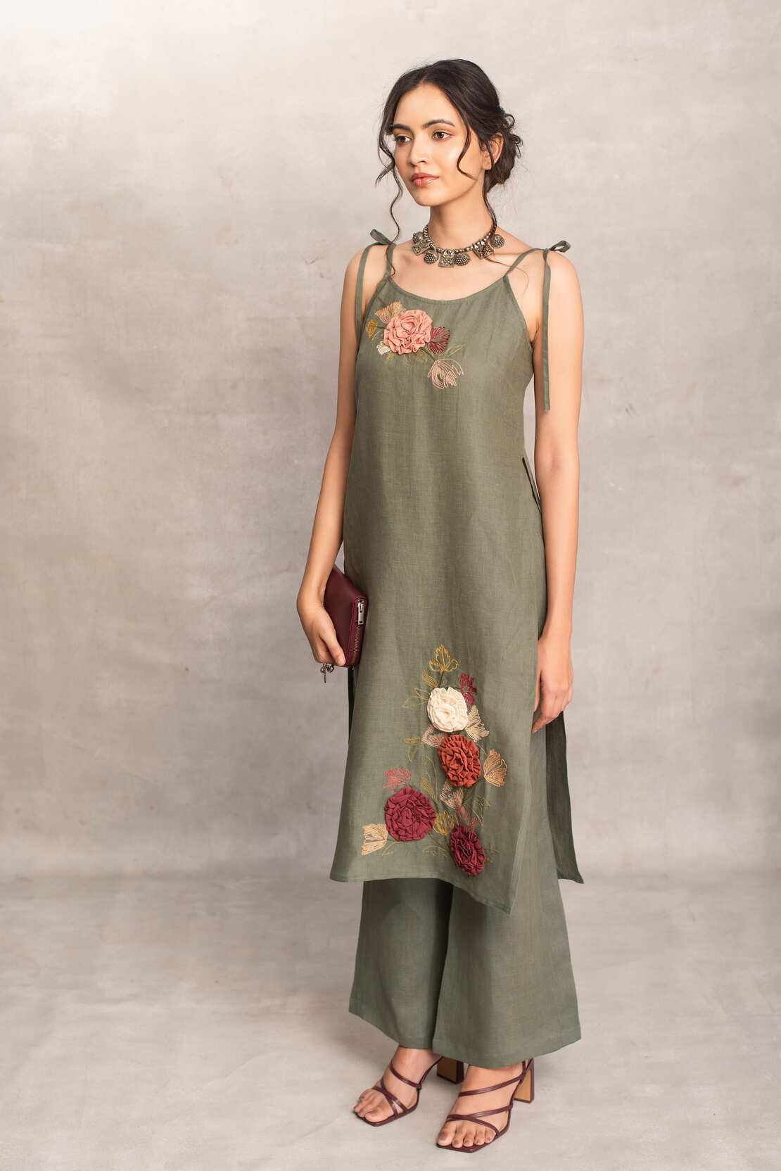 Myra- High Slit Kurta in Ivy Green