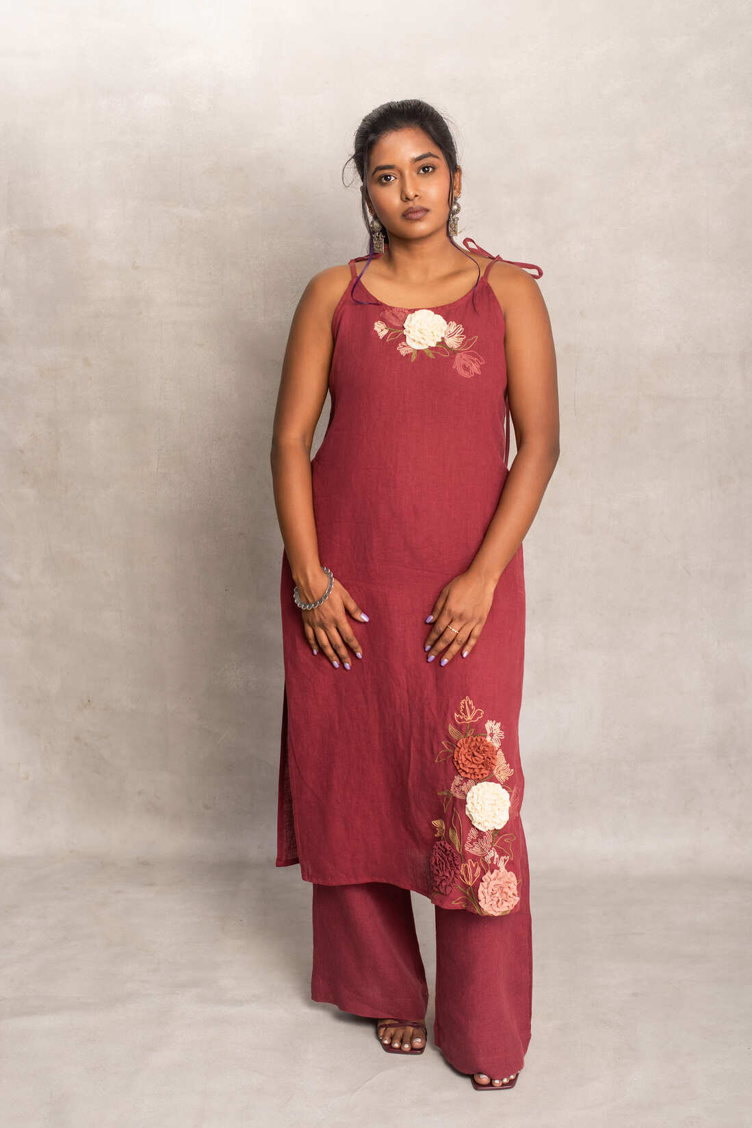Myra- High Slit Kurta in Merlot Red