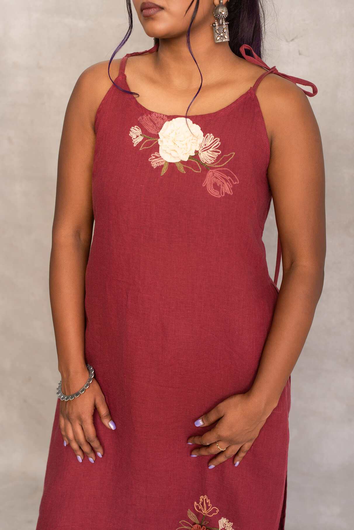 Myra- High Slit Kurta in Merlot Red