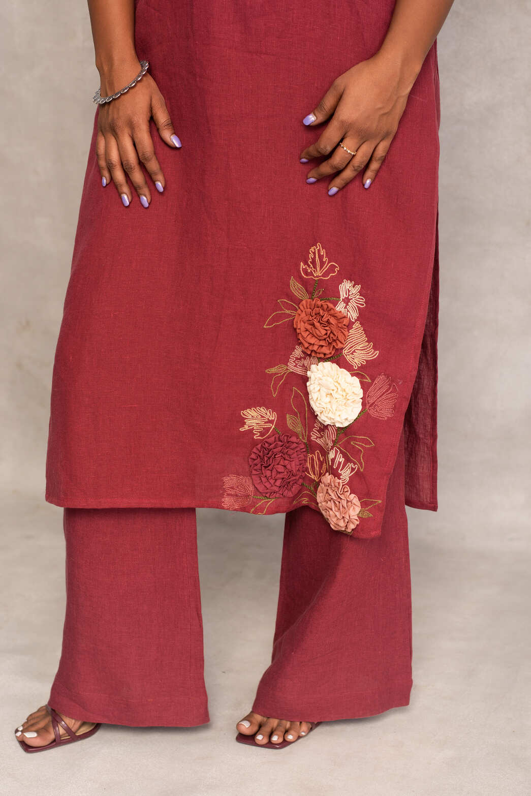 Myra- High Slit Kurta in Merlot Red