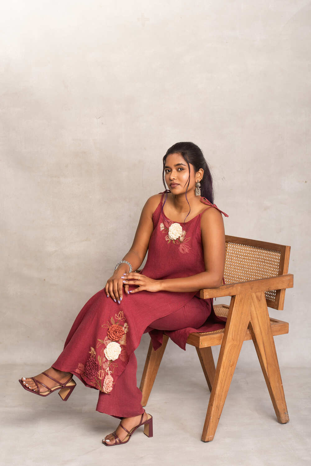 Myra- High Slit Kurta in Merlot Red