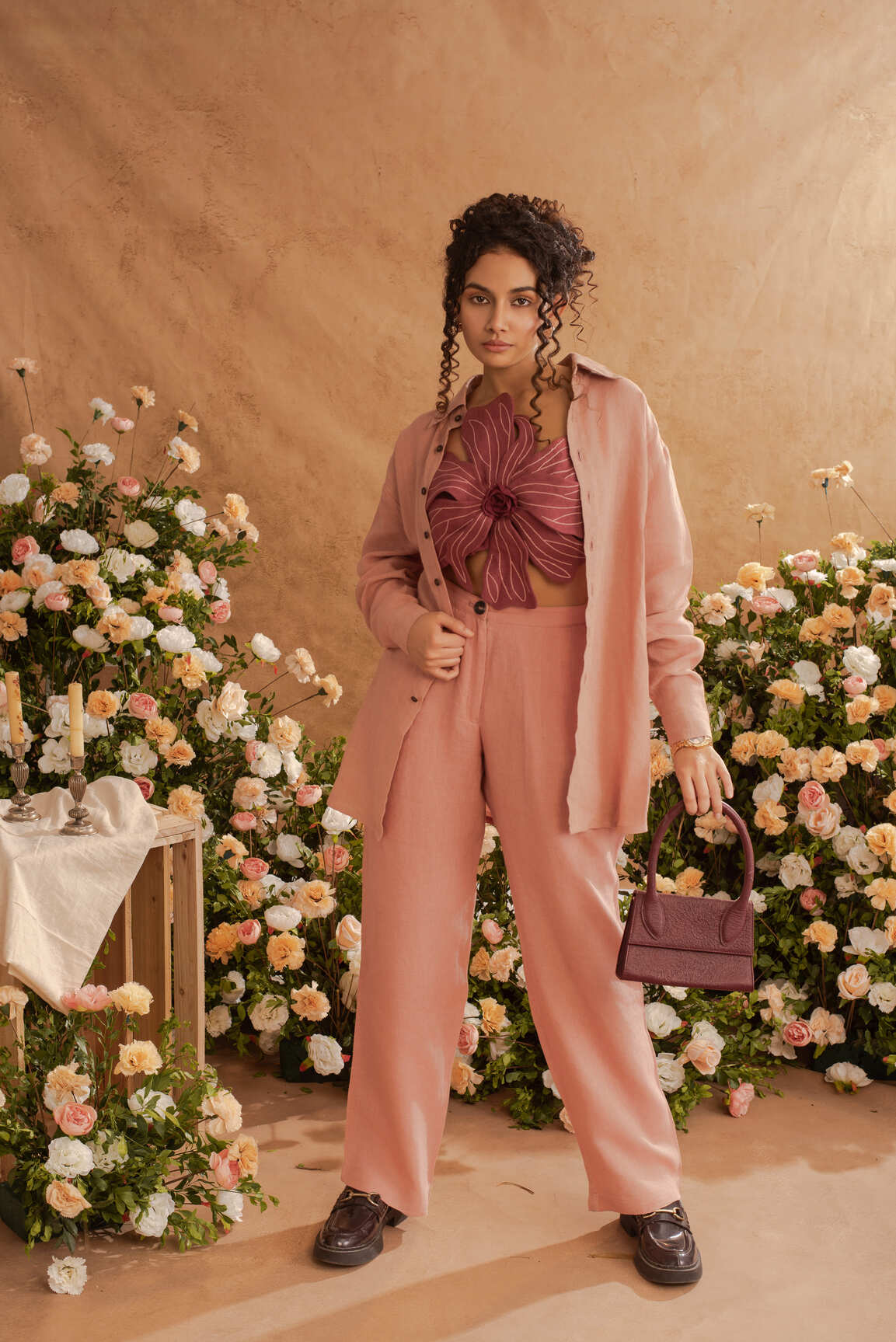 Inaaya- Flower top in Merlot Red