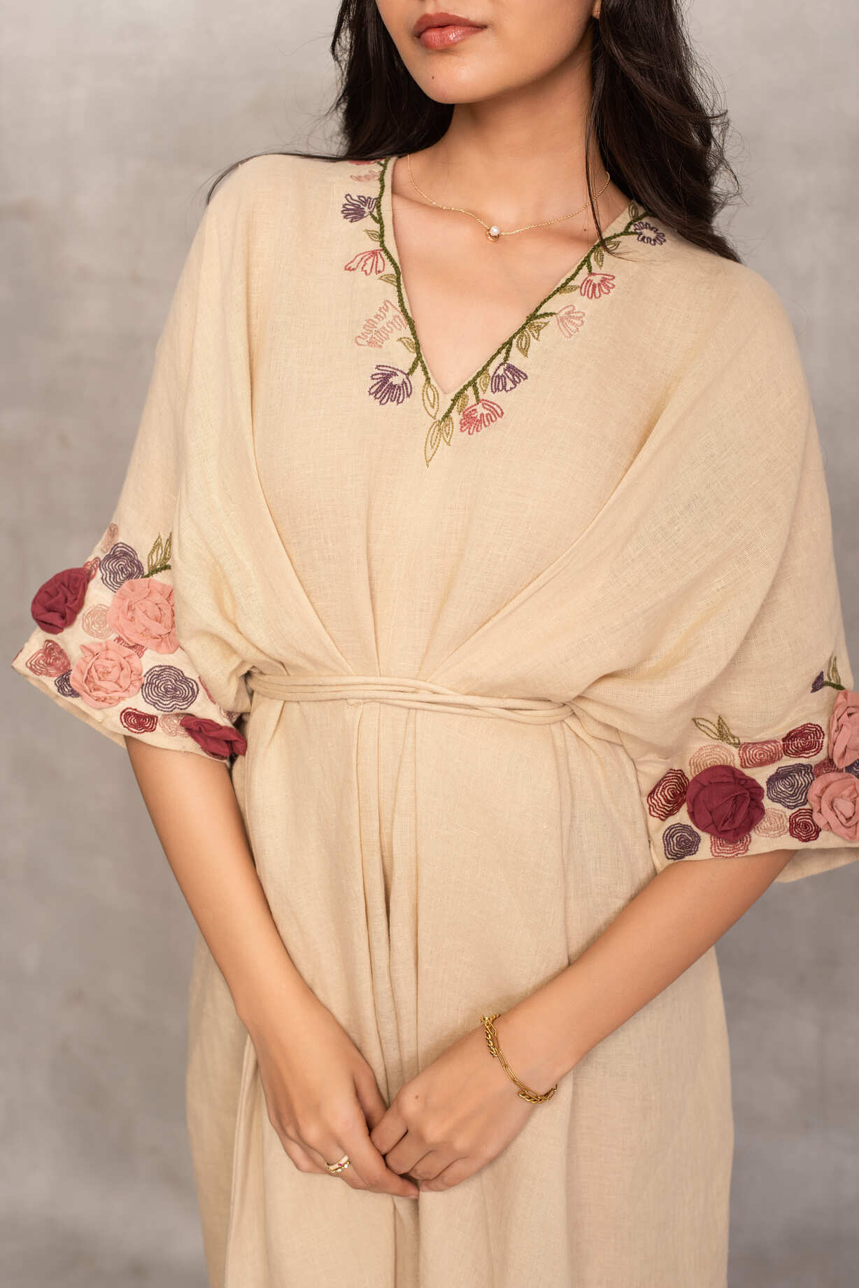 Amara- Tie-up Kaftan in Latte