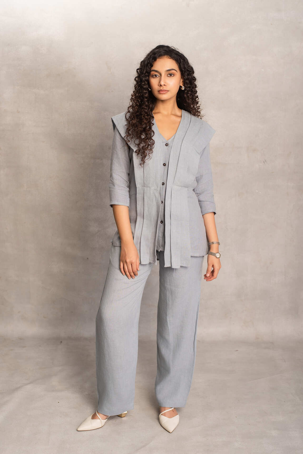 Xiti- Pleated Shirt Coord in Rain