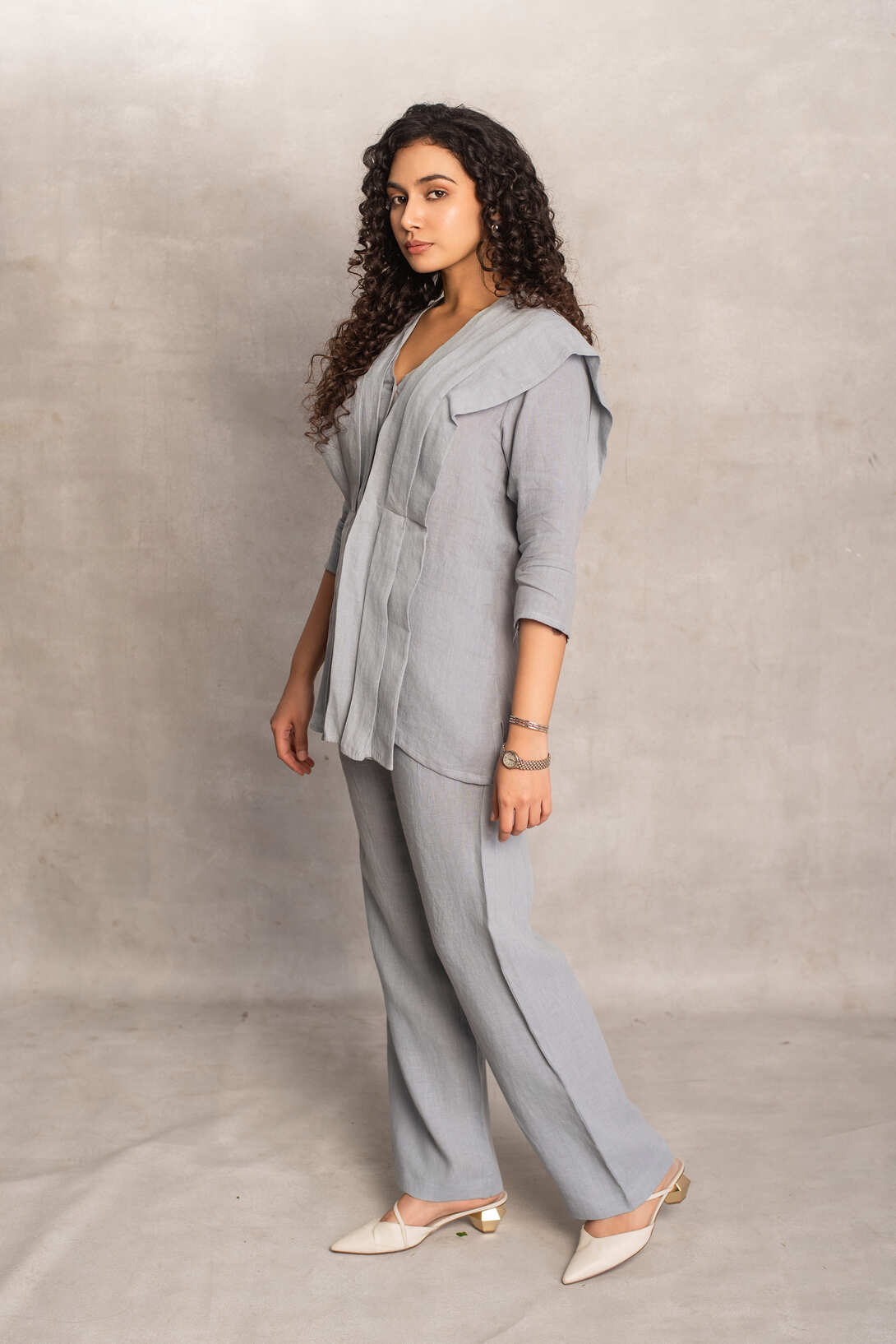 Xiti- Pleated Shirt Coord in Rain