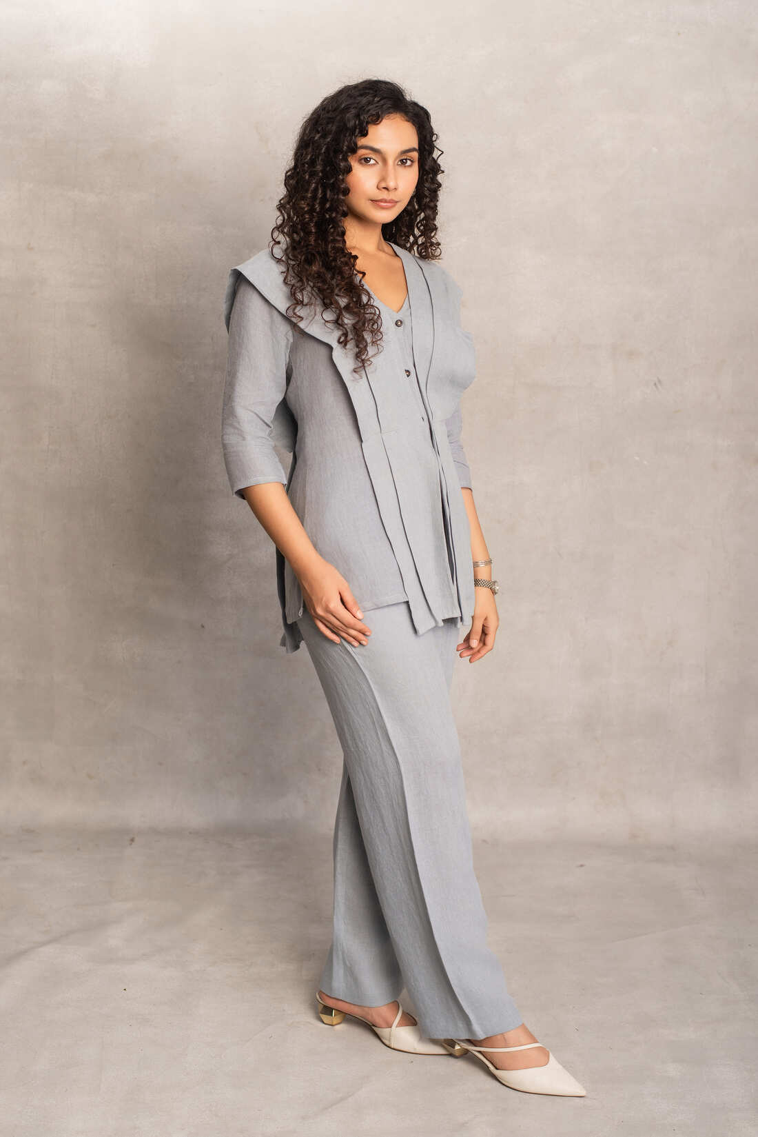 Xiti- Pleated Shirt Coord in Rain