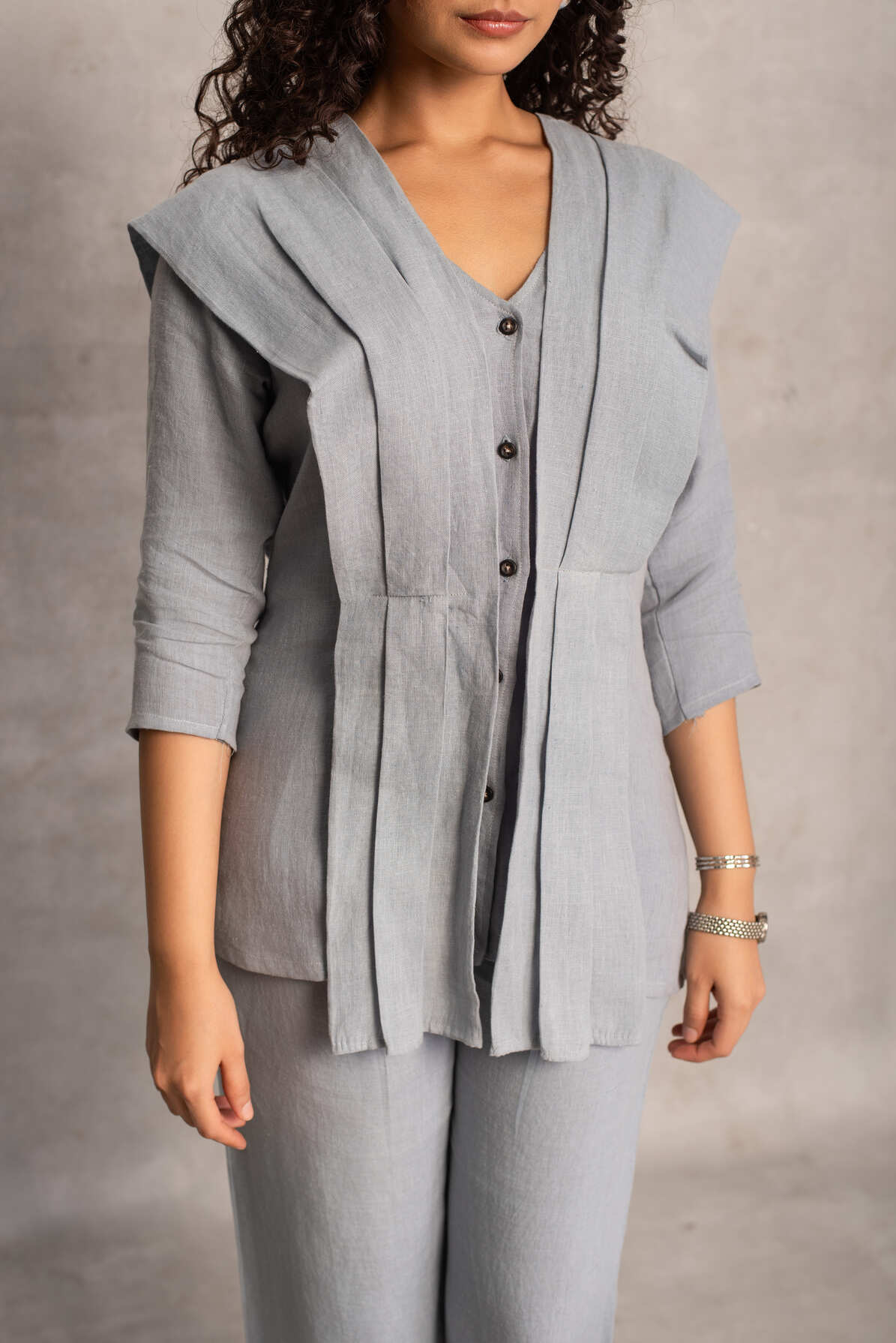 Xiti- Pleated Shirt Coord in Rain