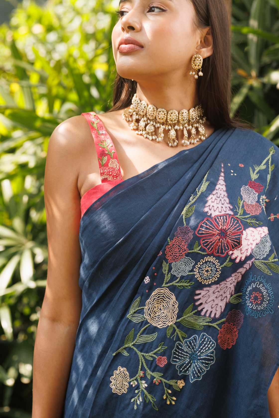 Malini Embroidered Saree in Midnight