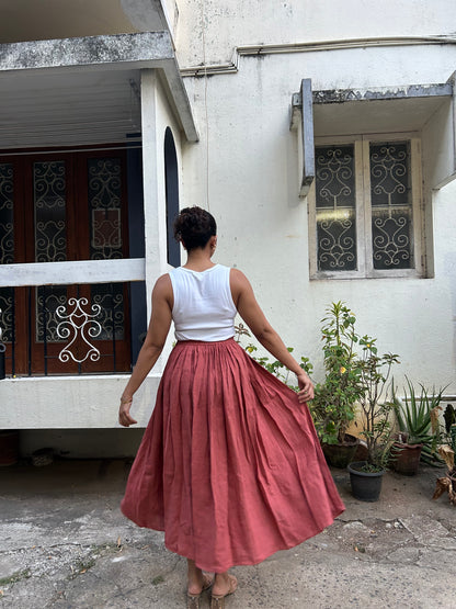 Sia- Pin Tuck Skirt in Terracotta