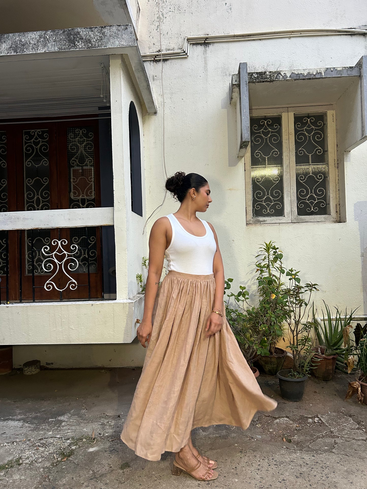 Sia- Pin Tuck Skirt in Latte