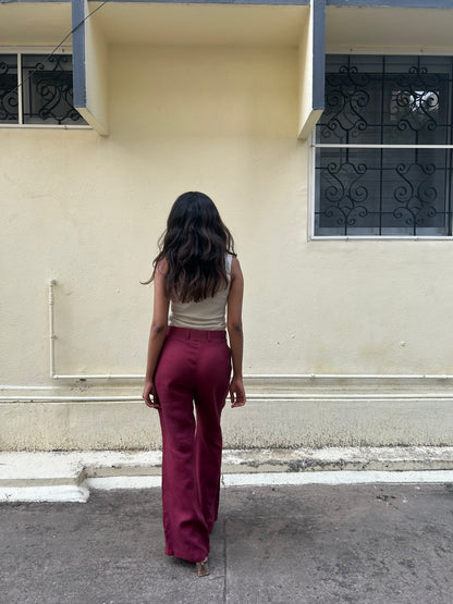 Amal - Flared Trousers in Merlot Red