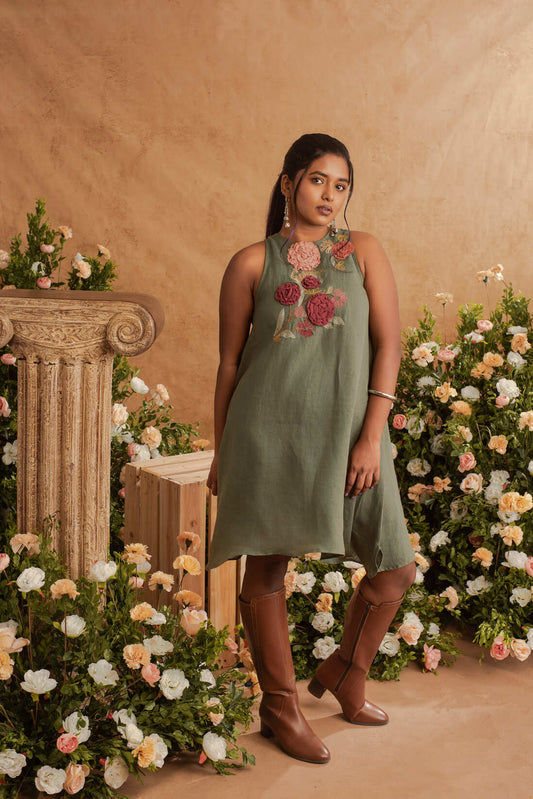 Shriya- Midi Dress in Ivy Green