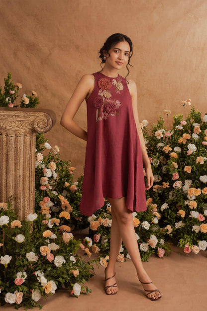 Shriya- Midi Dress in Merlot Red