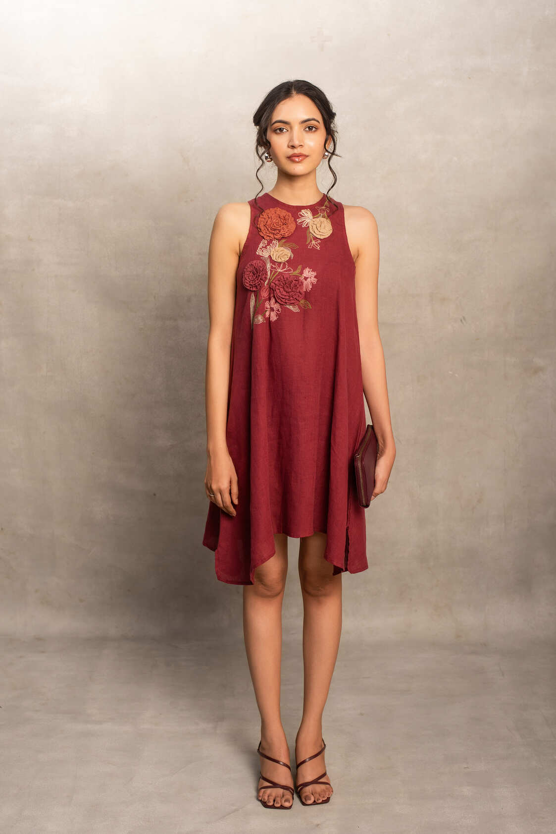 Shriya- Midi Dress in Merlot Red