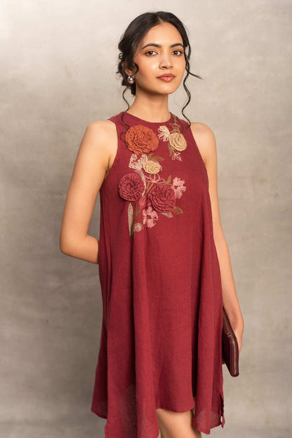Shriya- Midi Dress in Merlot Red