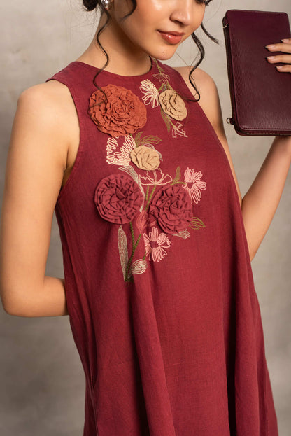 Shriya- Midi Dress in Merlot Red