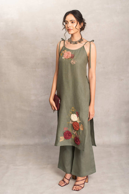 Myra- High Slit Kurta in Ivy Green