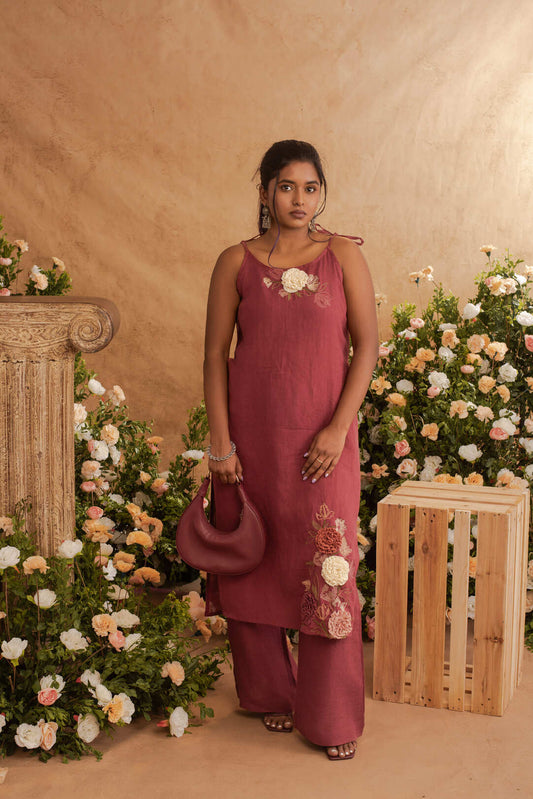Myra- High Slit Kurta in Merlot Red