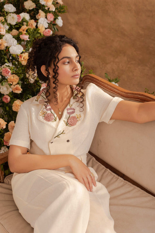 Eden- Double Breasted Shirt in Pearl