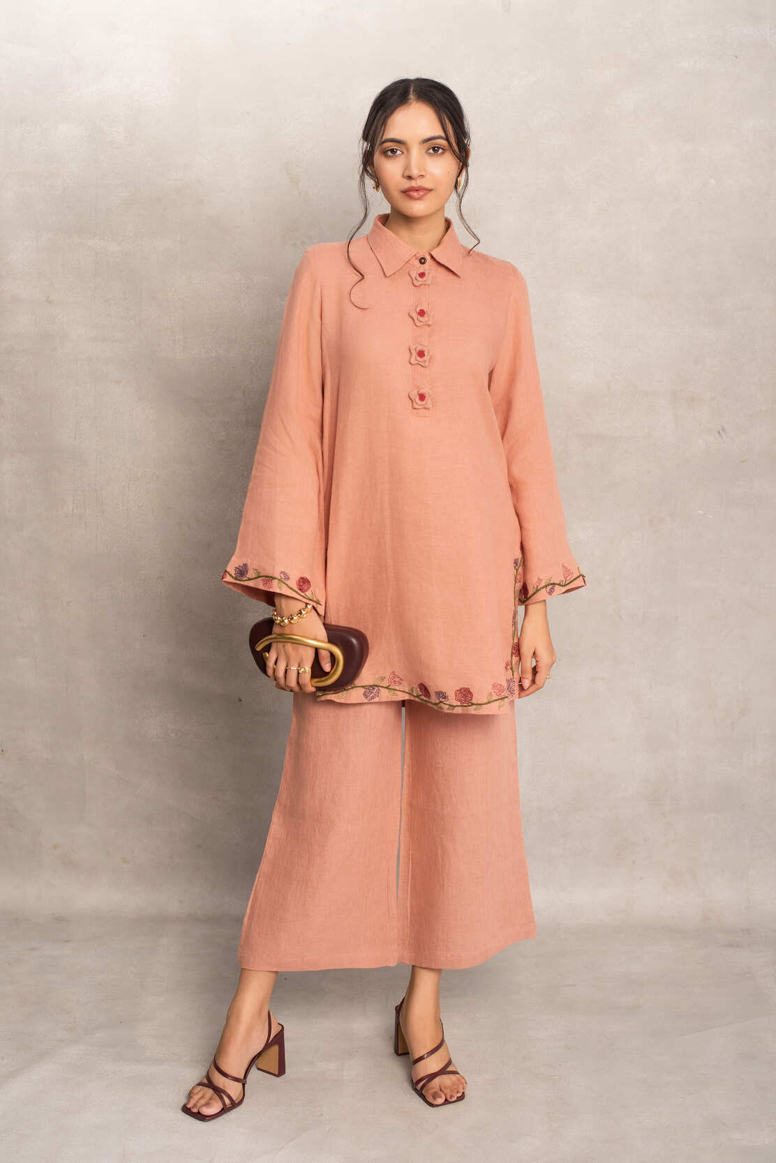 Noor- Short Kurta Coord in Wild Rose
