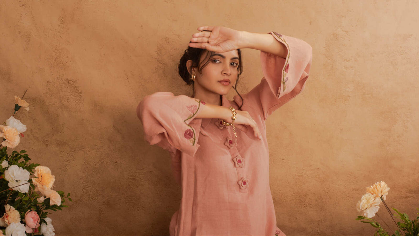 Noor- Short Kurta Coord in Wild Rose