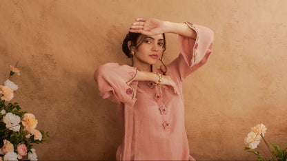 Noor- Short Kurta Coord in Wild Rose