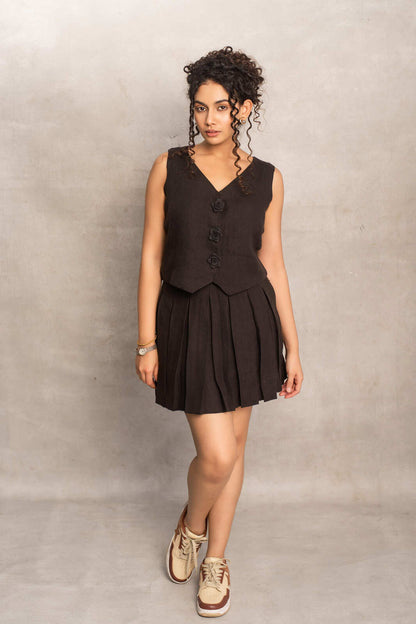 Arya- Pleated Skirt in Soot