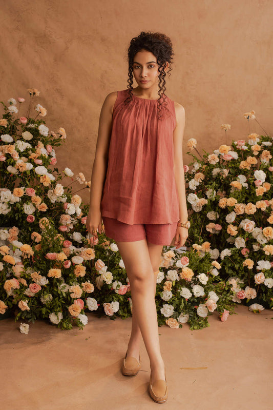 Ira- Pleated Top in Terracotta