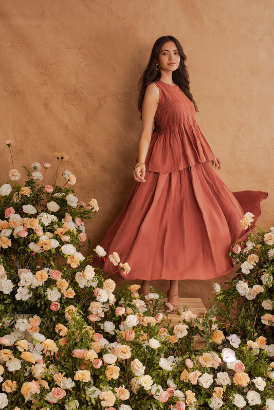 Sia- Pin Tuck Skirt in Terracotta