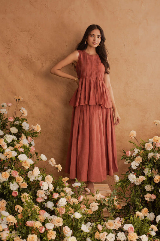 Ela- Pin tuck Top in Terracotta