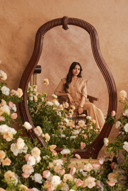 Xiti- Pleated Shirt Coord in Latte