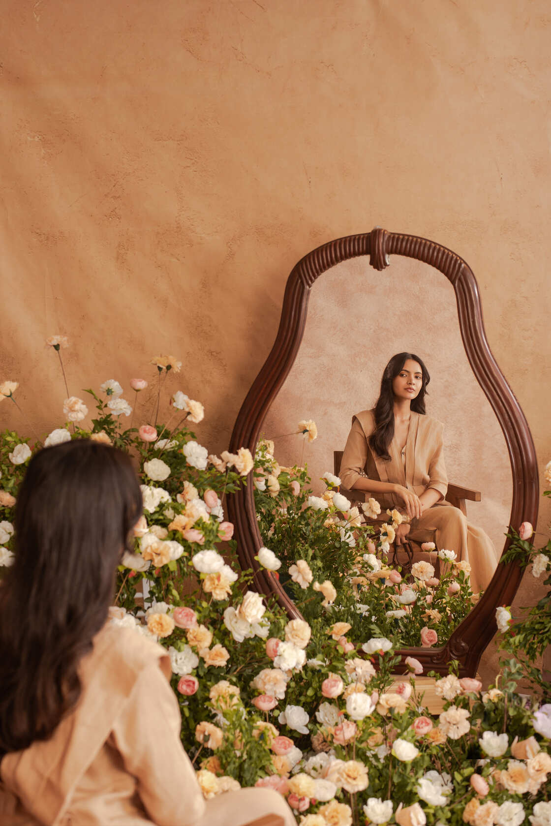 Xiti- Pleated Shirt Coord in Latte